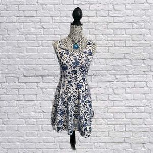 Divided White and Blue Floral Dress